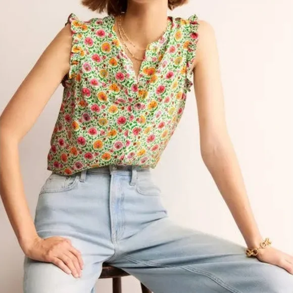 Boden Flame Scarlet Diamond Terrace Alicia Red and Pink Floral Blouse Size 8 - Picture 16 of 16